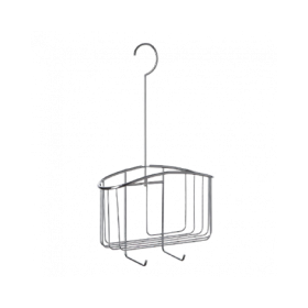 Panier avec porte-manteau chromé pour reposer (idéalement) sur le mitigeur de douche.