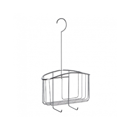 Panier avec porte-manteau chromé pour reposer (idéalement) sur le mitigeur de douche.