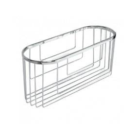 Panier ovale en acier inoxydable pour salle de bain.