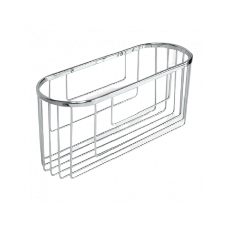 Panier ovale en acier inoxydable pour salle de bain.