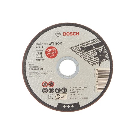 BOSCH STANDARD STANDARD INOX DISQUE À COUPE DROIT 125X1X22,23 MM