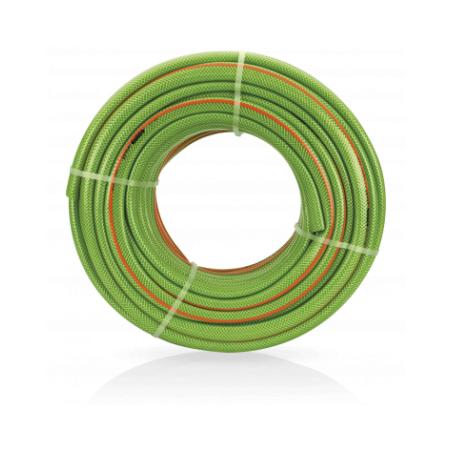 Tuyau tressé vert 50 mètres. Fabriqué en PVC flexible.  Diamètre : 25 mm (1")