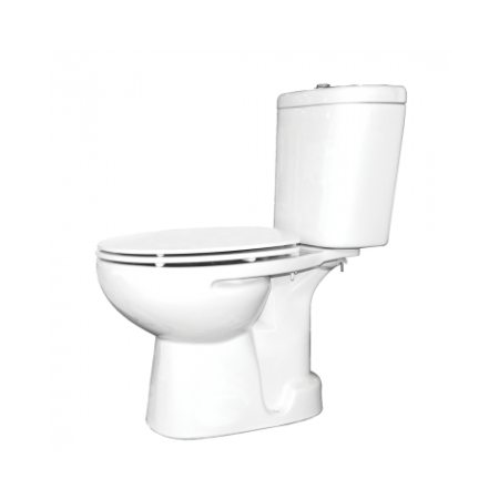 Pack composé de toilettes, kit de fixation, réservoir avec mécanisme et couvercle de toilettes.